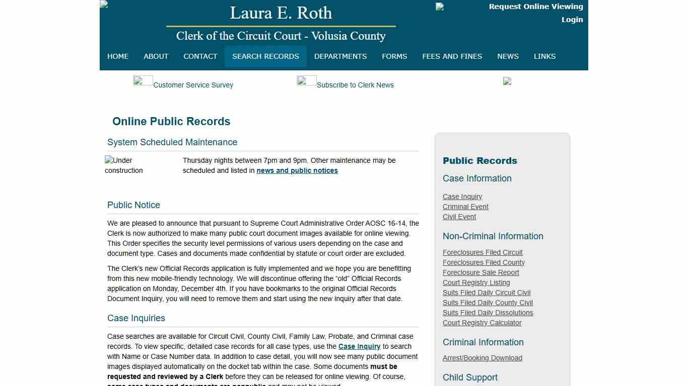 LAURA E. ROTH Clerk of the Circuit Court, Volusia County Florida